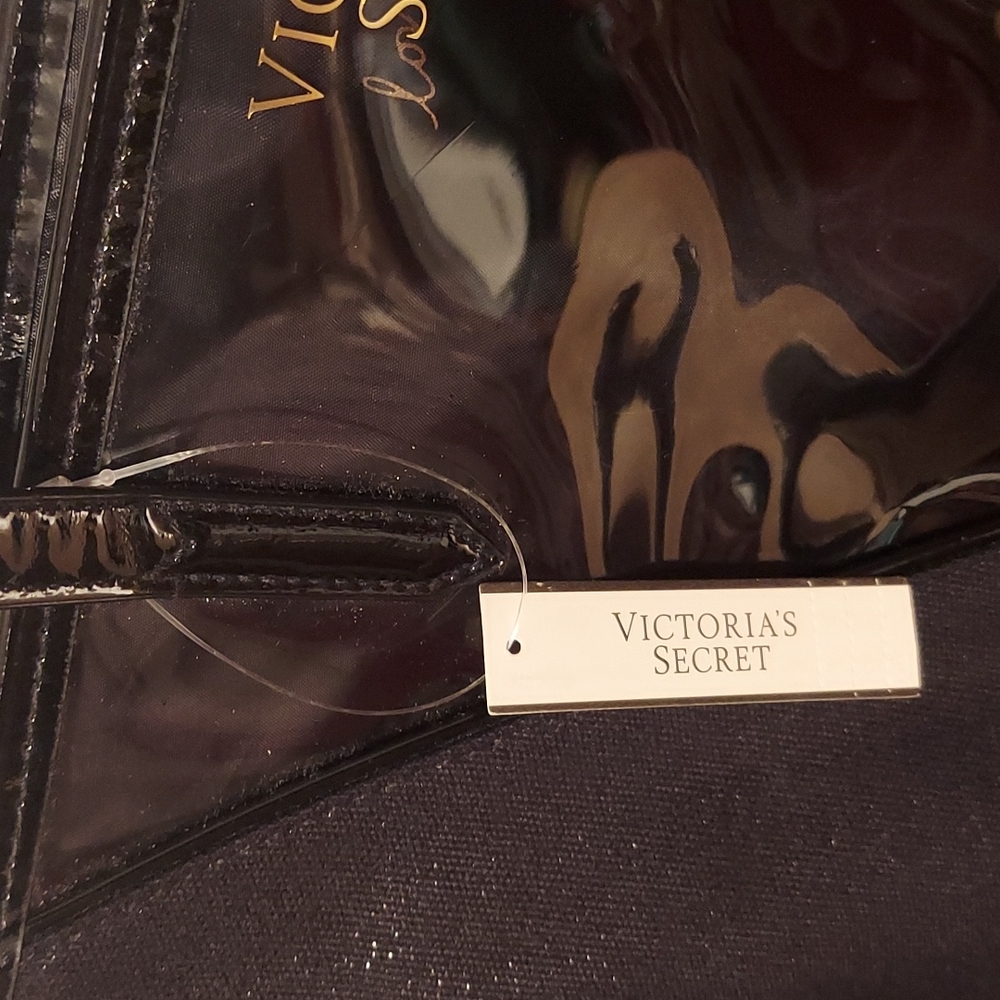 Victoria's Secret Love Victoria Black Shimmer Tote Bag with Attached Pouch - Picture 6 of 16